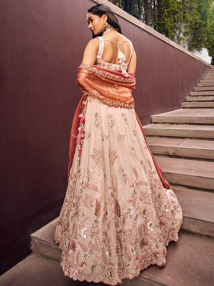 Rose Gold Viscos fabric Sequins work Semi-Stitched Lehenga choli & Dupatta