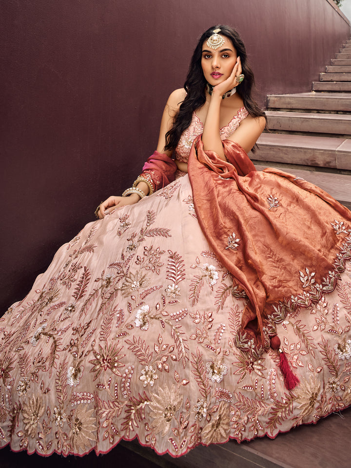 Rose Gold Viscos fabric Sequins work Semi-Stitched Lehenga choli & Dupatta