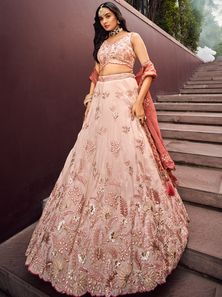 Rose Gold Viscos fabric Sequins work Semi-Stitched Lehenga choli & Dupatta