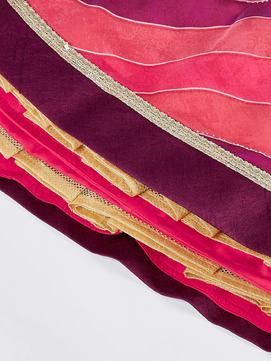 Rose Organza siroski stone work Leheriya print Semi-Stitched Lehenga choli & Dupatta