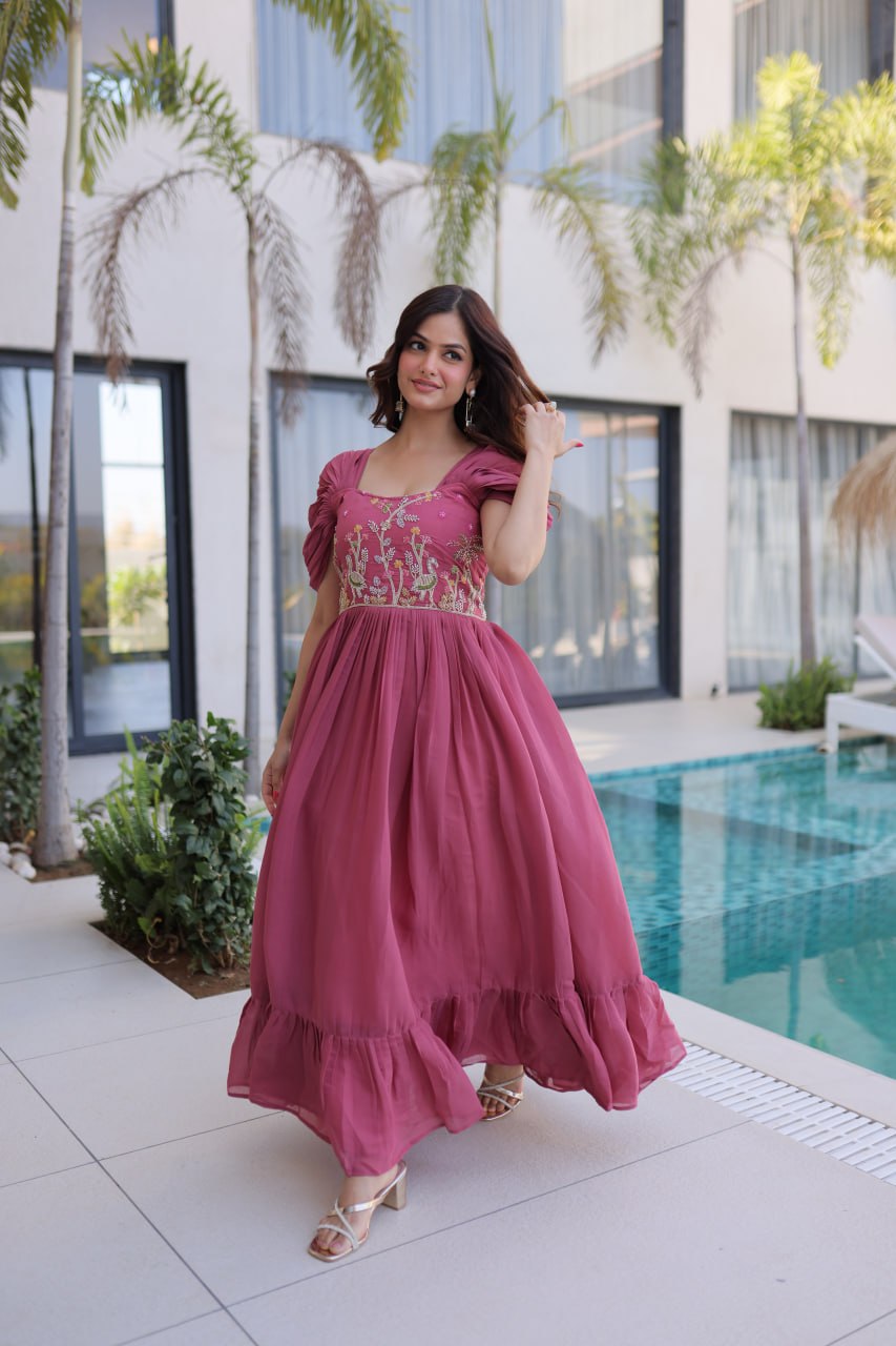 Rose Pink Gown with Cap Sleeves