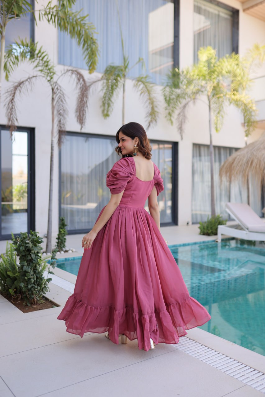 Rose Pink Gown with Cap Sleeves