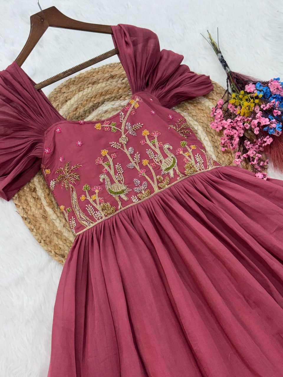 Rose Pink Gown with Cap Sleeves