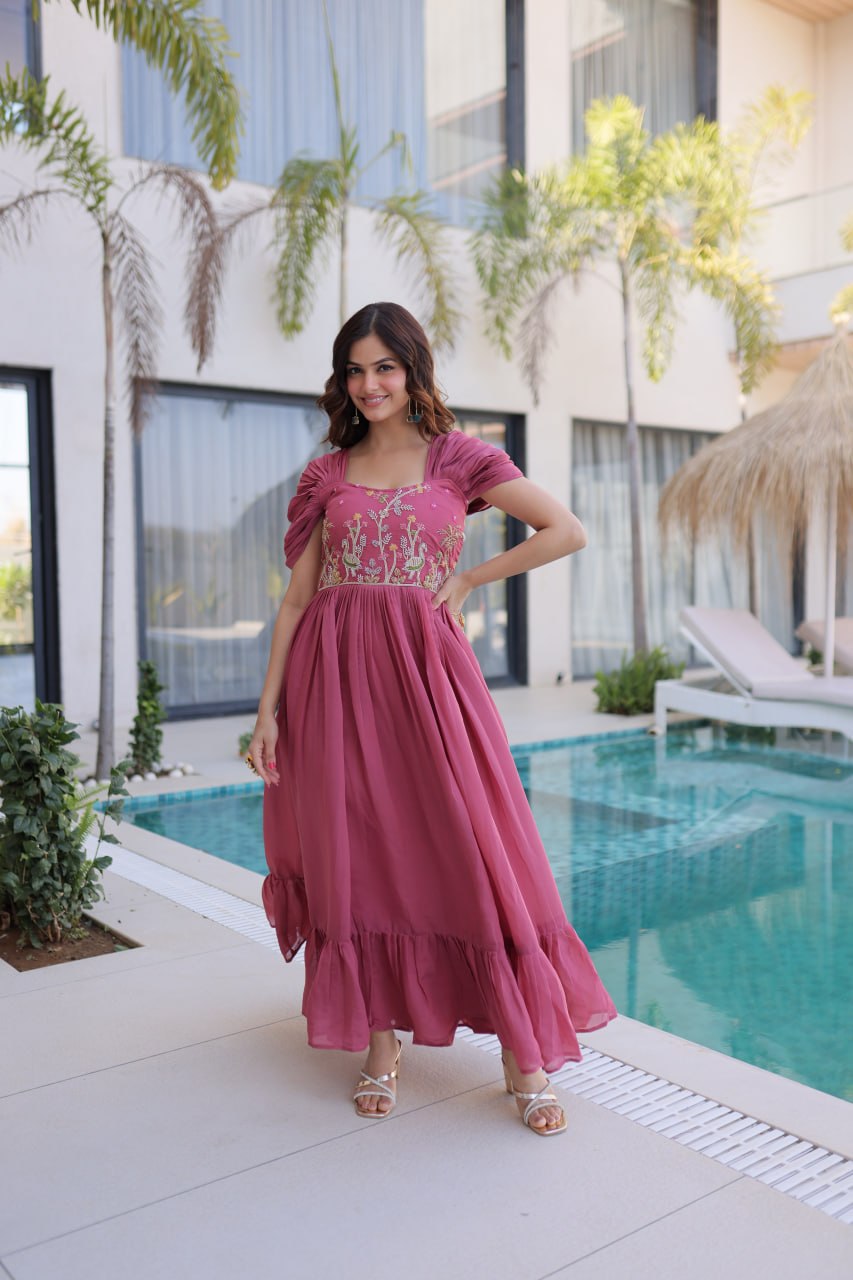 Rose Pink Gown with Cap Sleeves