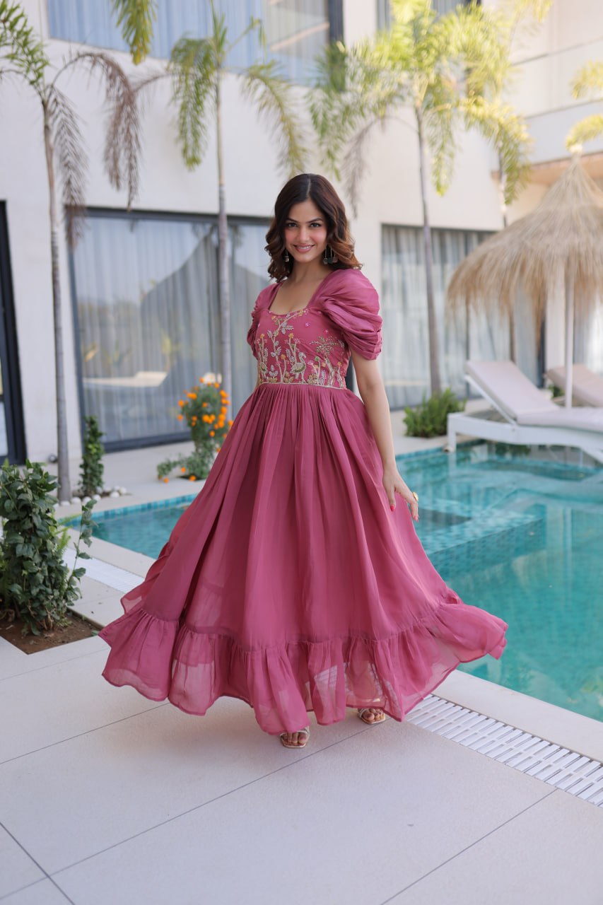 Rose Pink Gown with Cap Sleeves