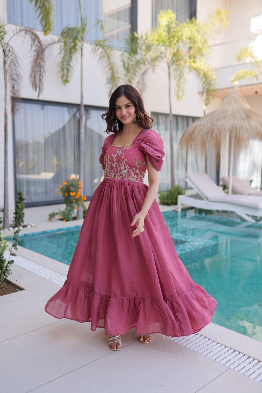 Rose Pink Gown with Cap Sleeves