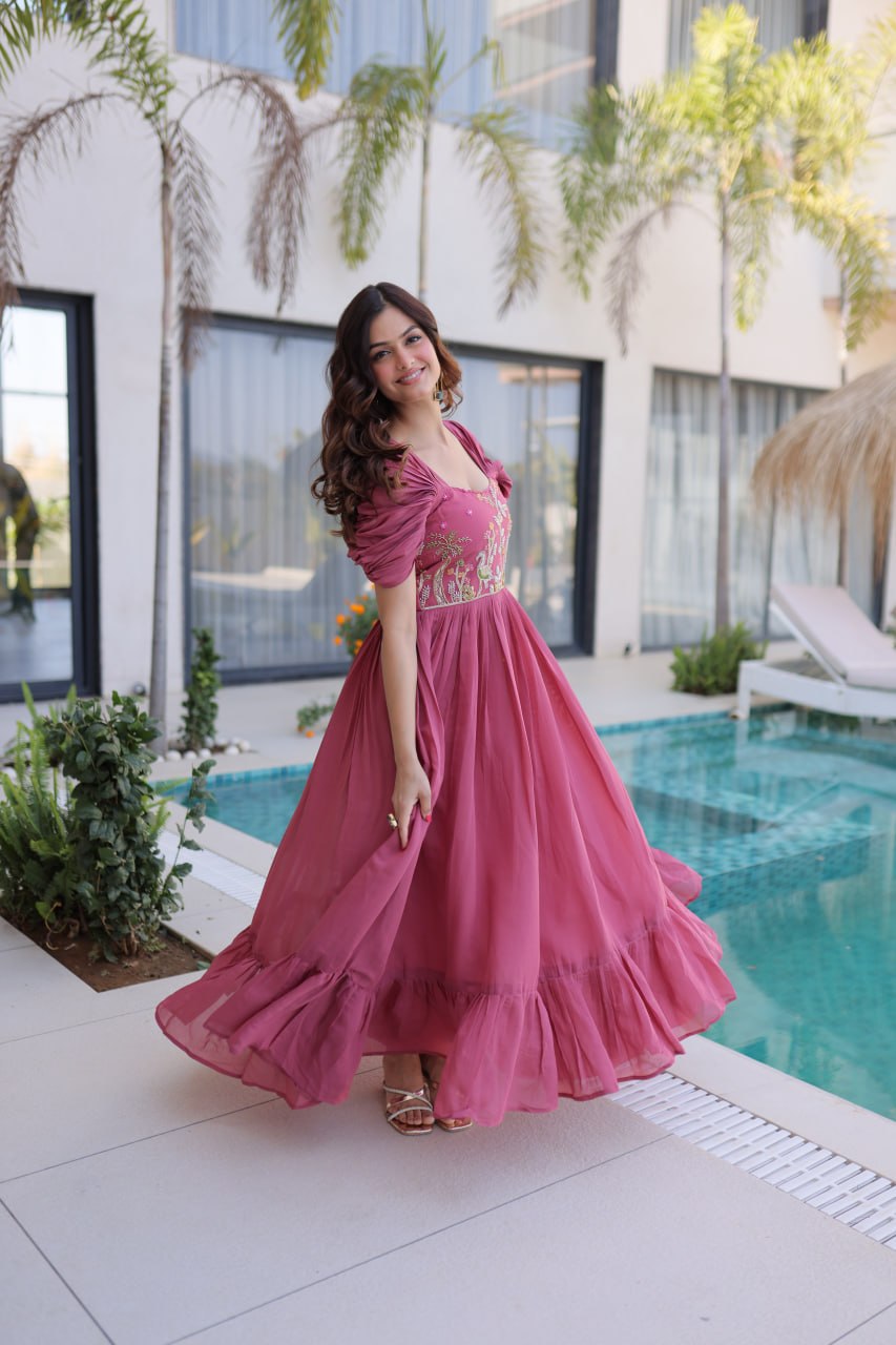 Rose Pink Gown with Cap Sleeves