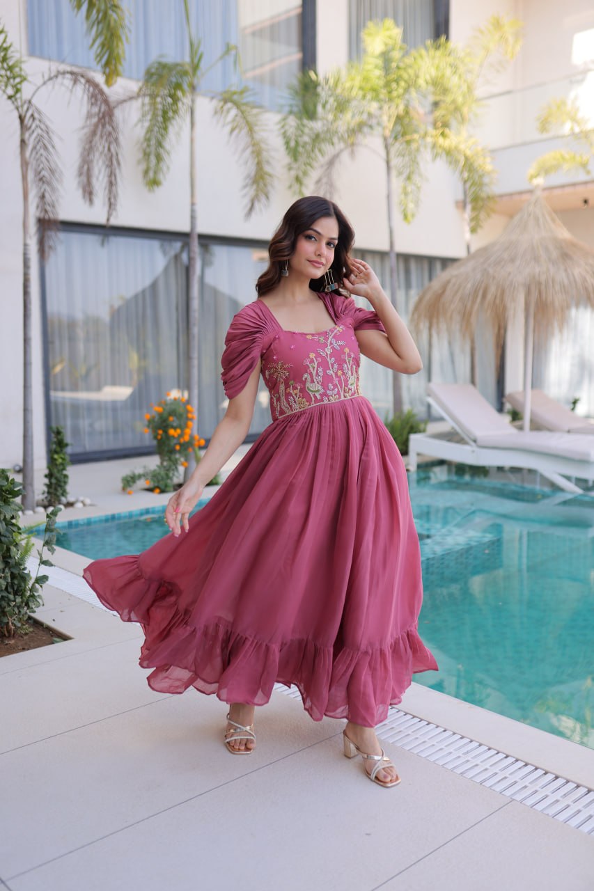 Rose Pink Gown with Cap Sleeves