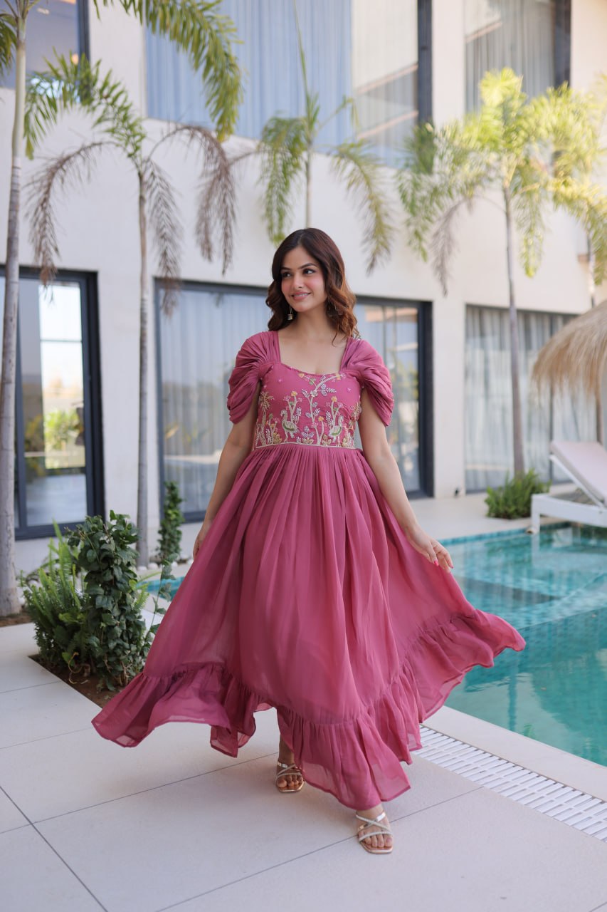 Rose Pink Gown with Cap Sleeves
