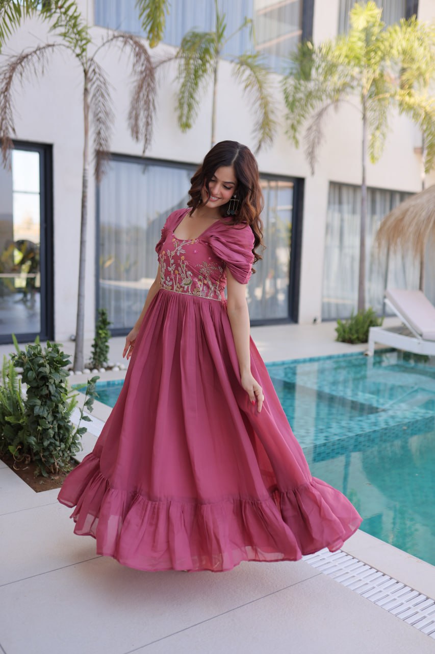 Rose Pink Gown with Cap Sleeves