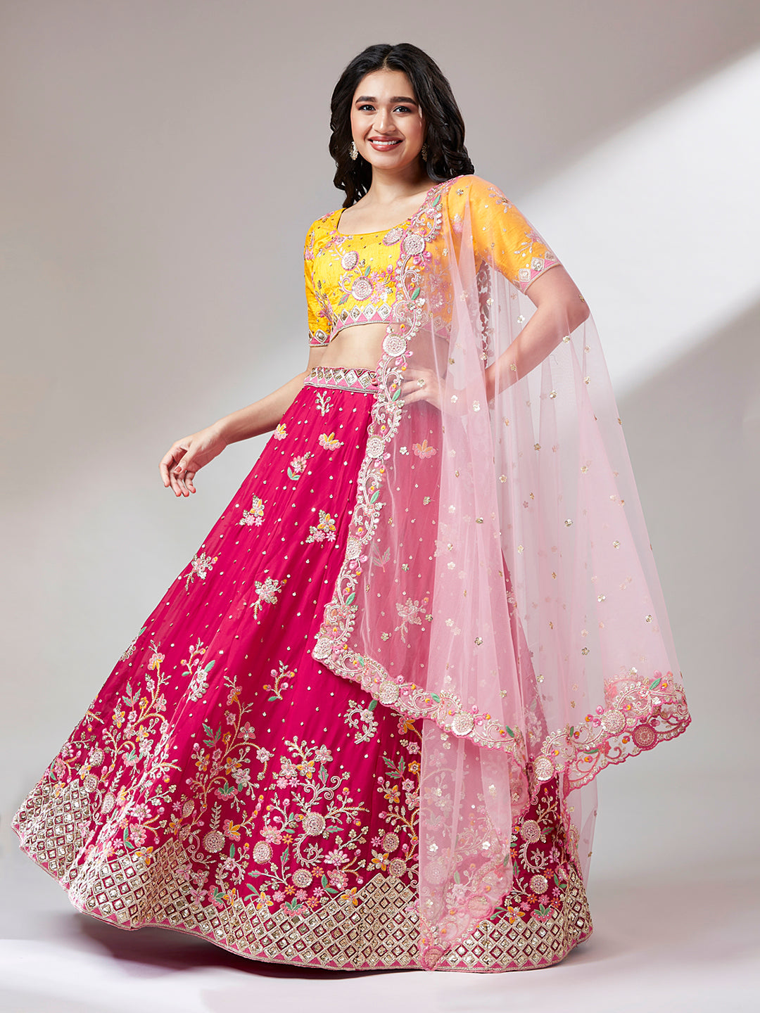 Rose Pure Georgette Sequinse Work Semi-Stitched Lehenga & Unstitched Blouse with Dupatta