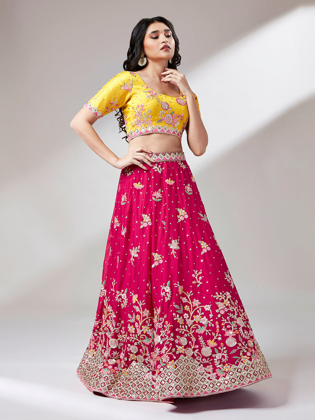 Rose Pure Georgette Sequinse Work Semi-Stitched Lehenga & Unstitched Blouse with Dupatta