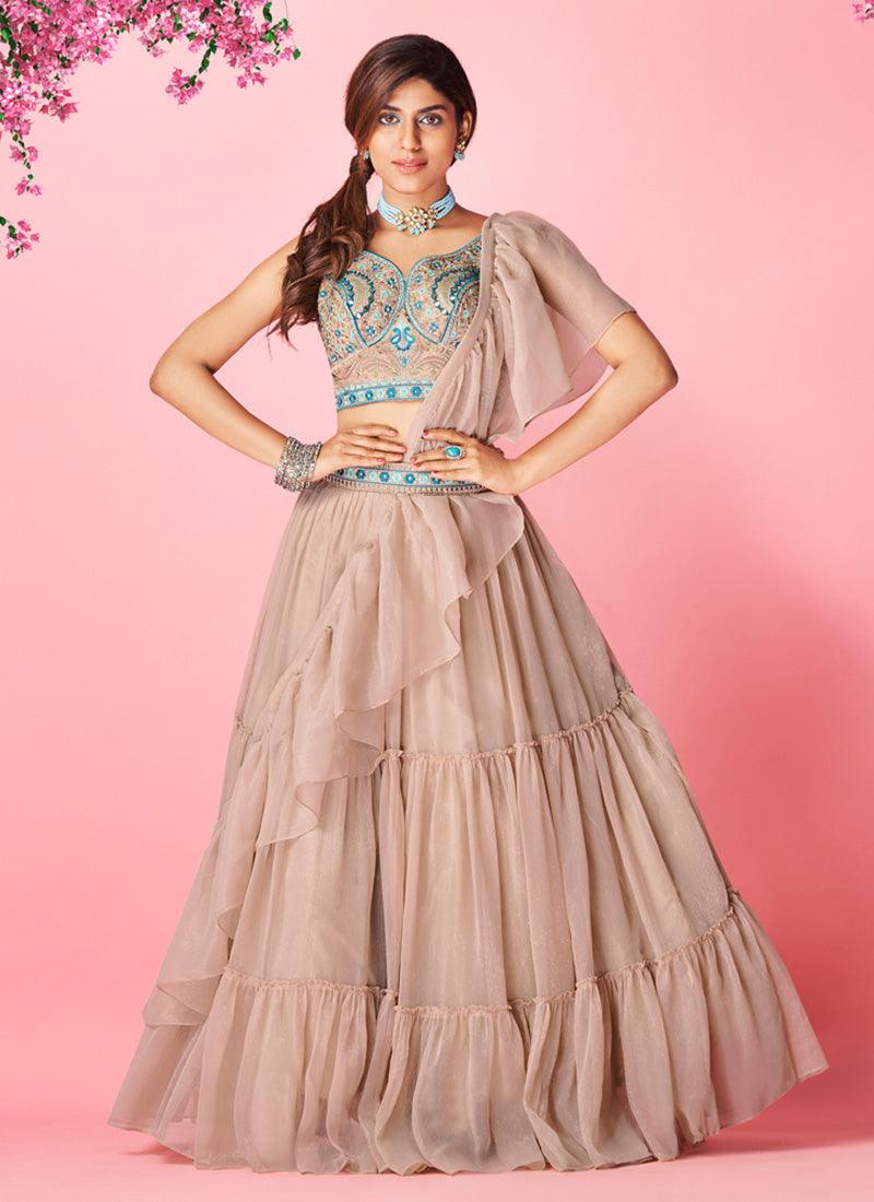 Rose Taupe Color Chiffon Base Lehenga Choli With Ruffle Dupatta