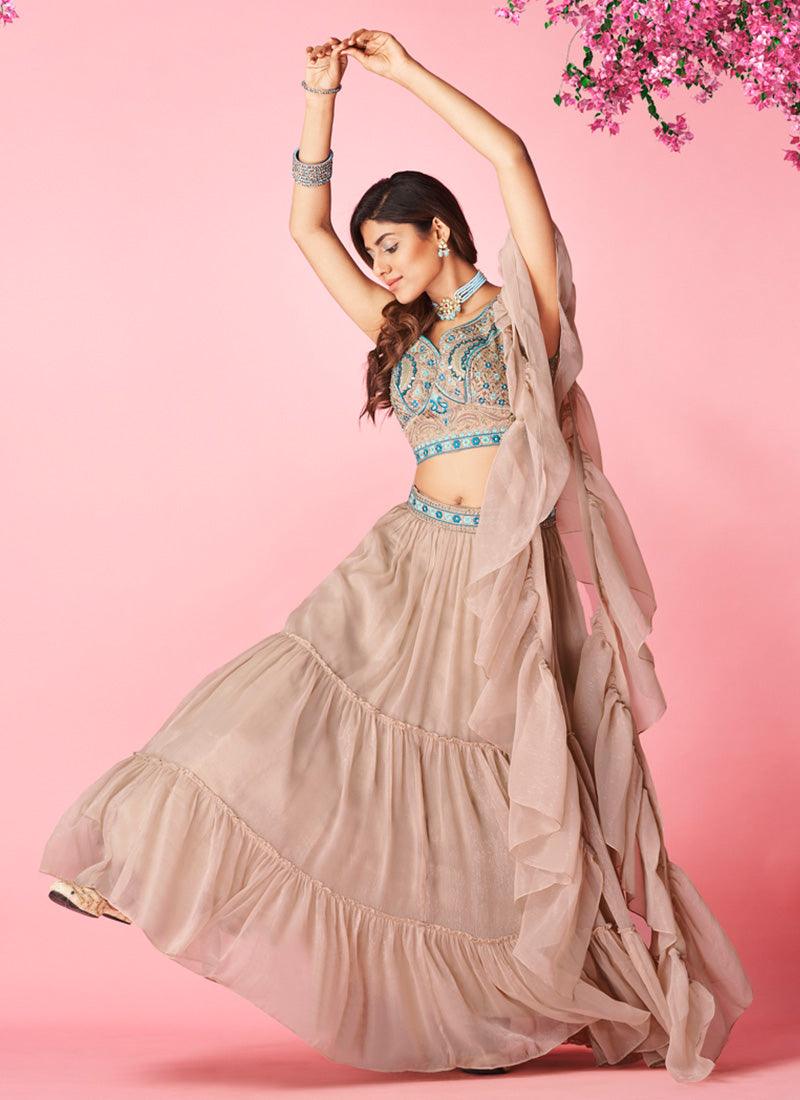 Rose Taupe Color Chiffon Base Lehenga Choli With Ruffle Dupatta