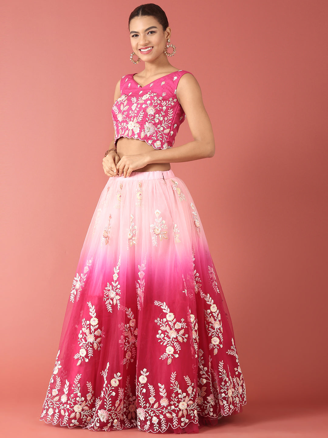 Rose Tone Shadding Net Sequinse Work Semi-Stitched Lehenga & Unstitched Blouse, Dupatta