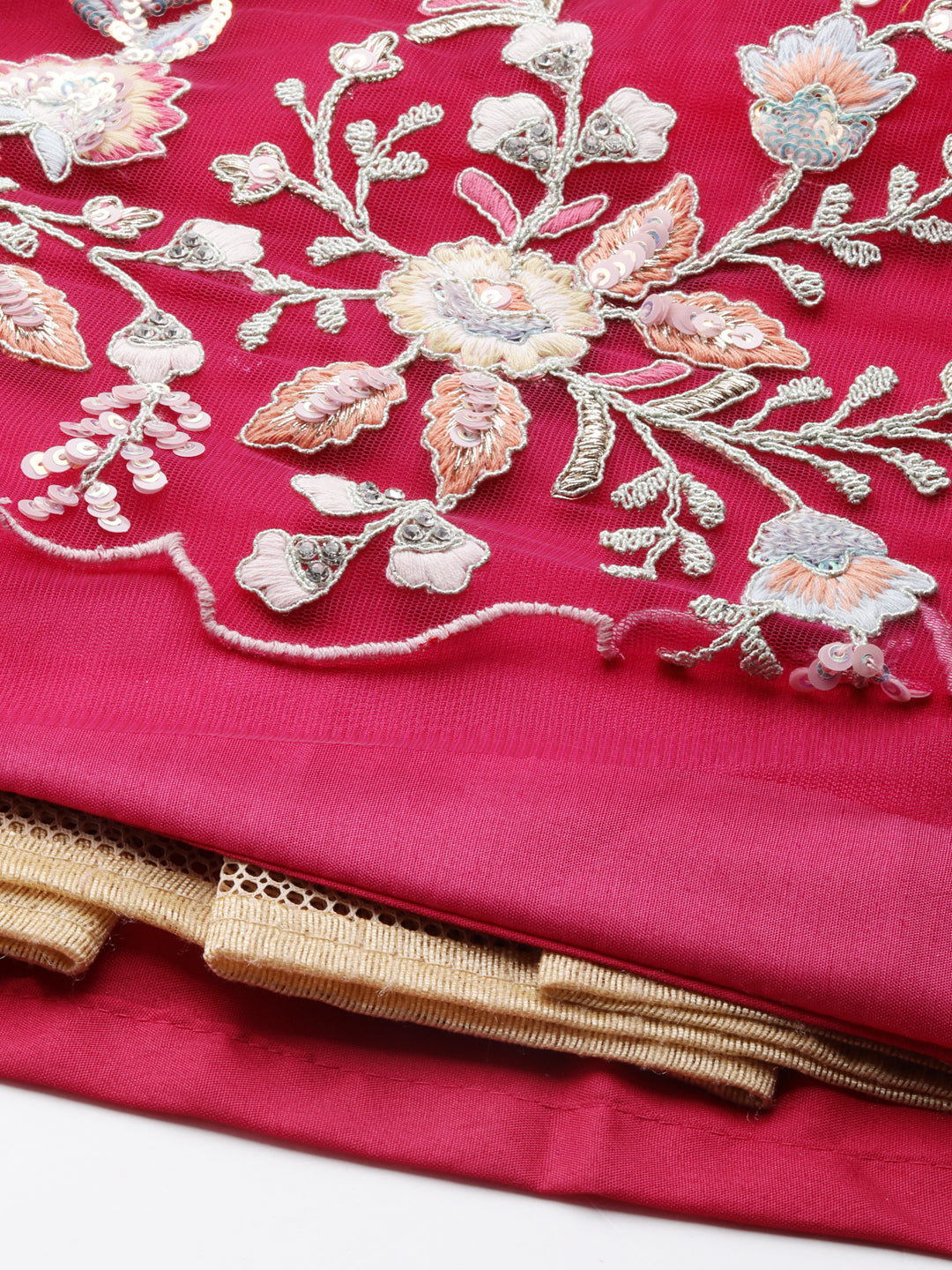 Rose Tone Shadding Net Sequinse Work Semi-Stitched Lehenga & Unstitched Blouse, Dupatta