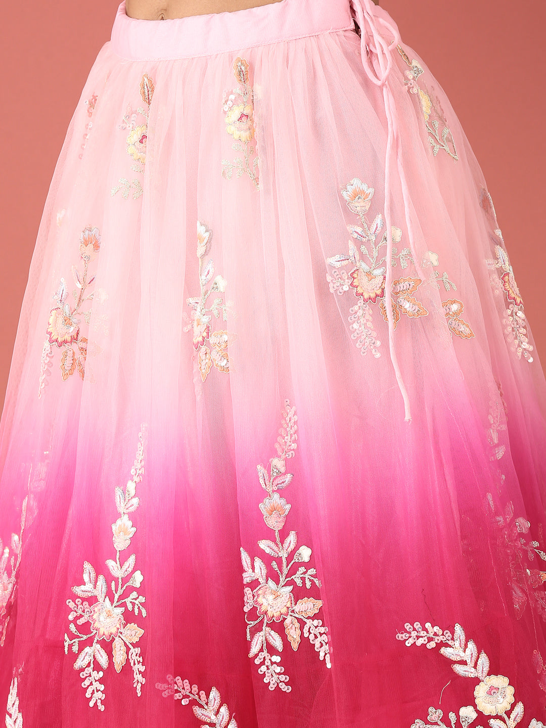 Rose Tone Shadding Net Sequinse Work Semi-Stitched Lehenga & Unstitched Blouse, Dupatta