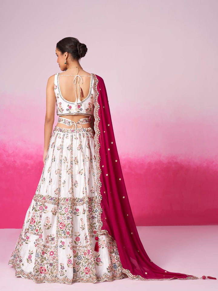 Rose White Georgette Moti, Sequins embroidery Semi-Stitched Bridel Lehenga choli & Dupatta