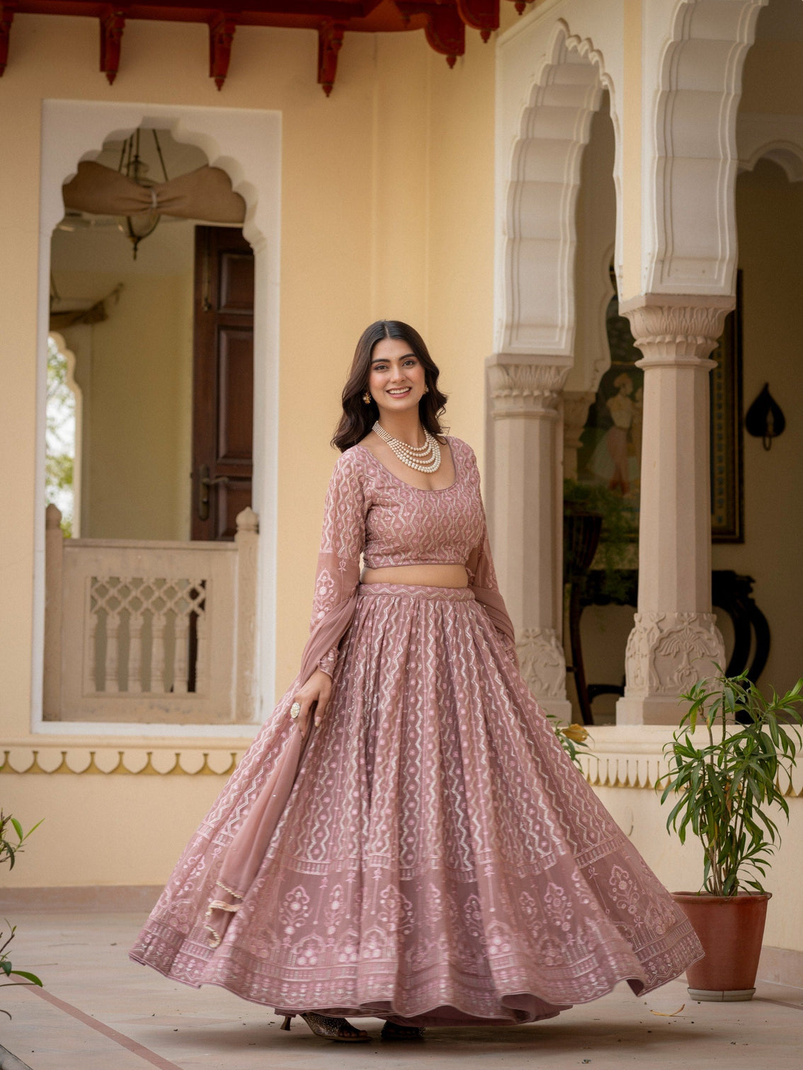 Rosy Brown Georgette Lehenga Set