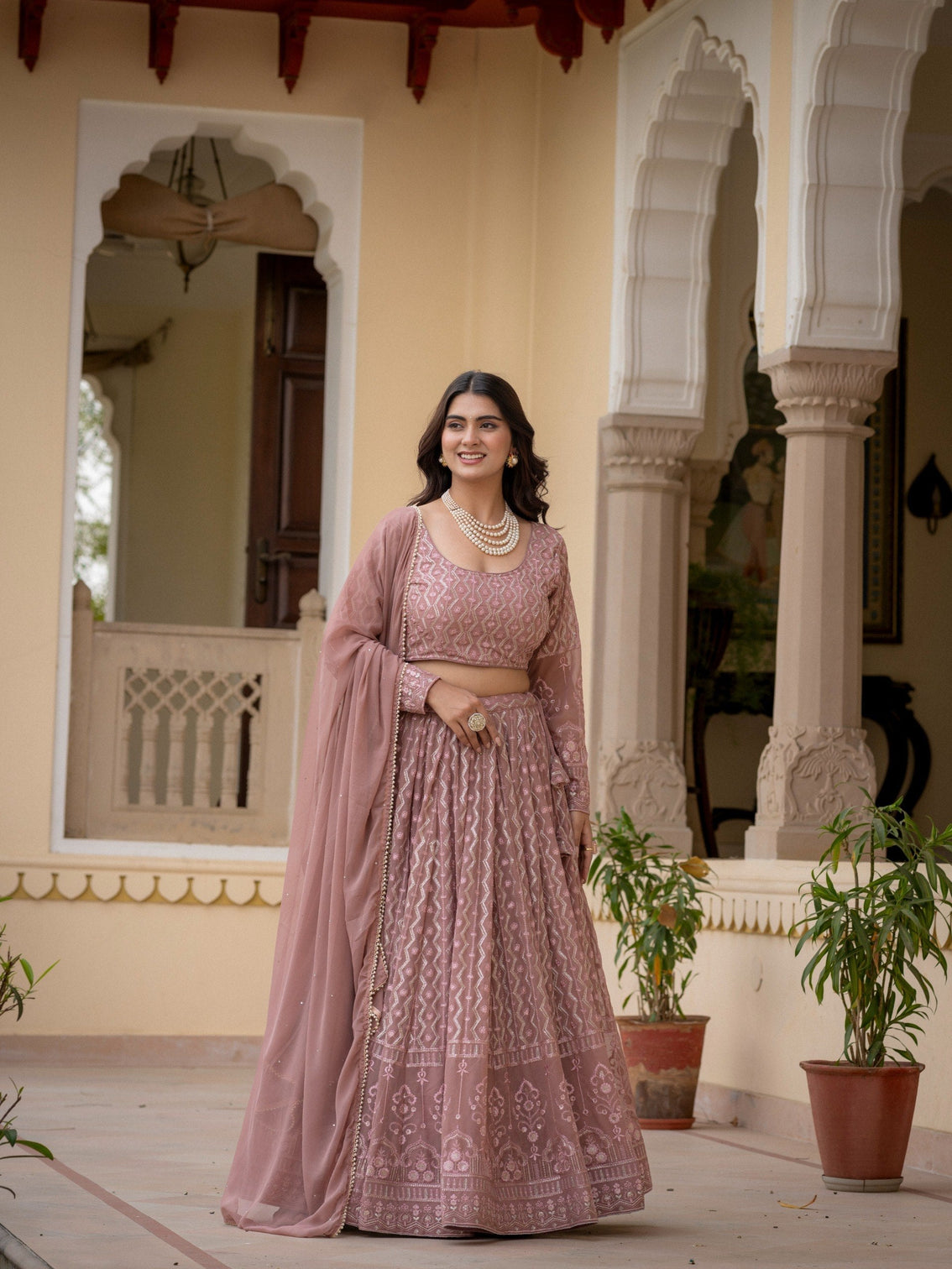 Rosy Brown Georgette Lehenga Set