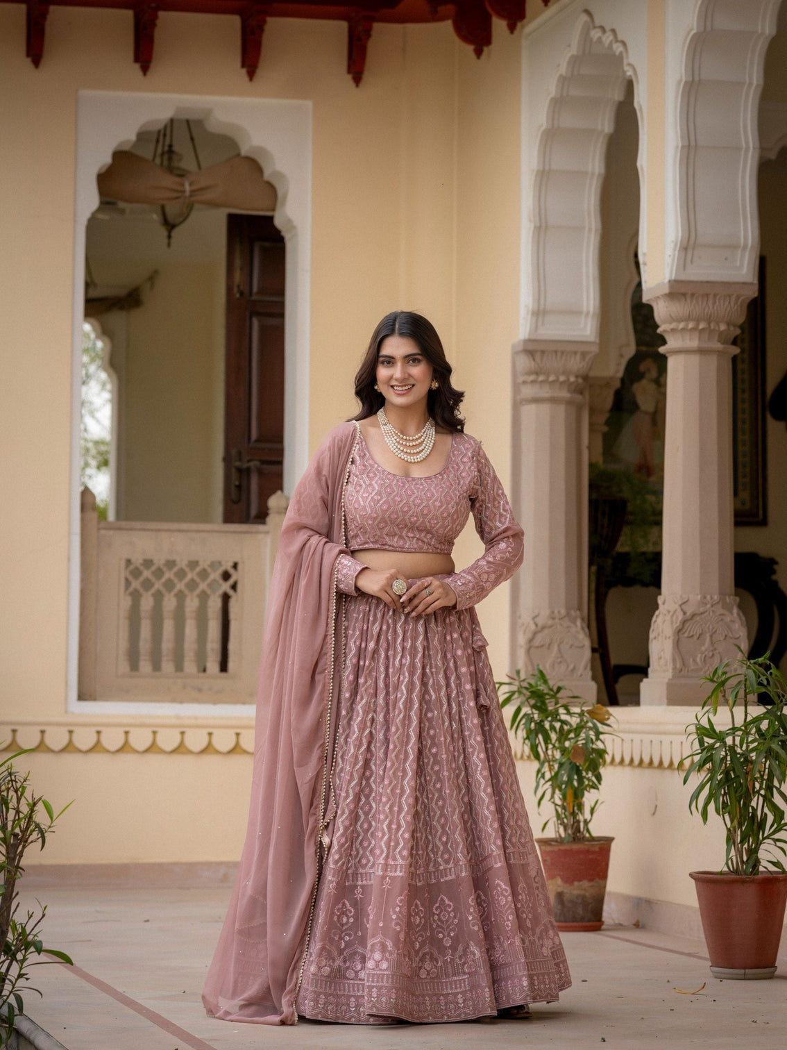 Rosy Brown Georgette Lehenga Set
