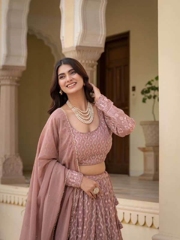 Rosy Brown Georgette Lehenga Set