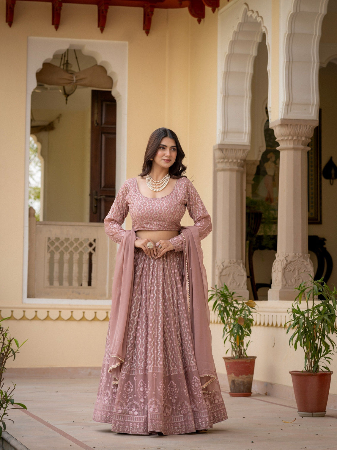 Rosy Brown Georgette Lehenga Set