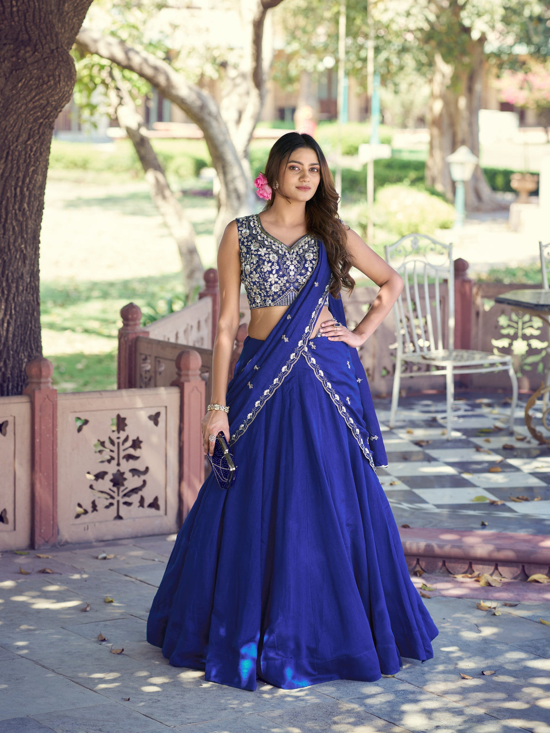 Royal blue color kashmiri chaniya choli