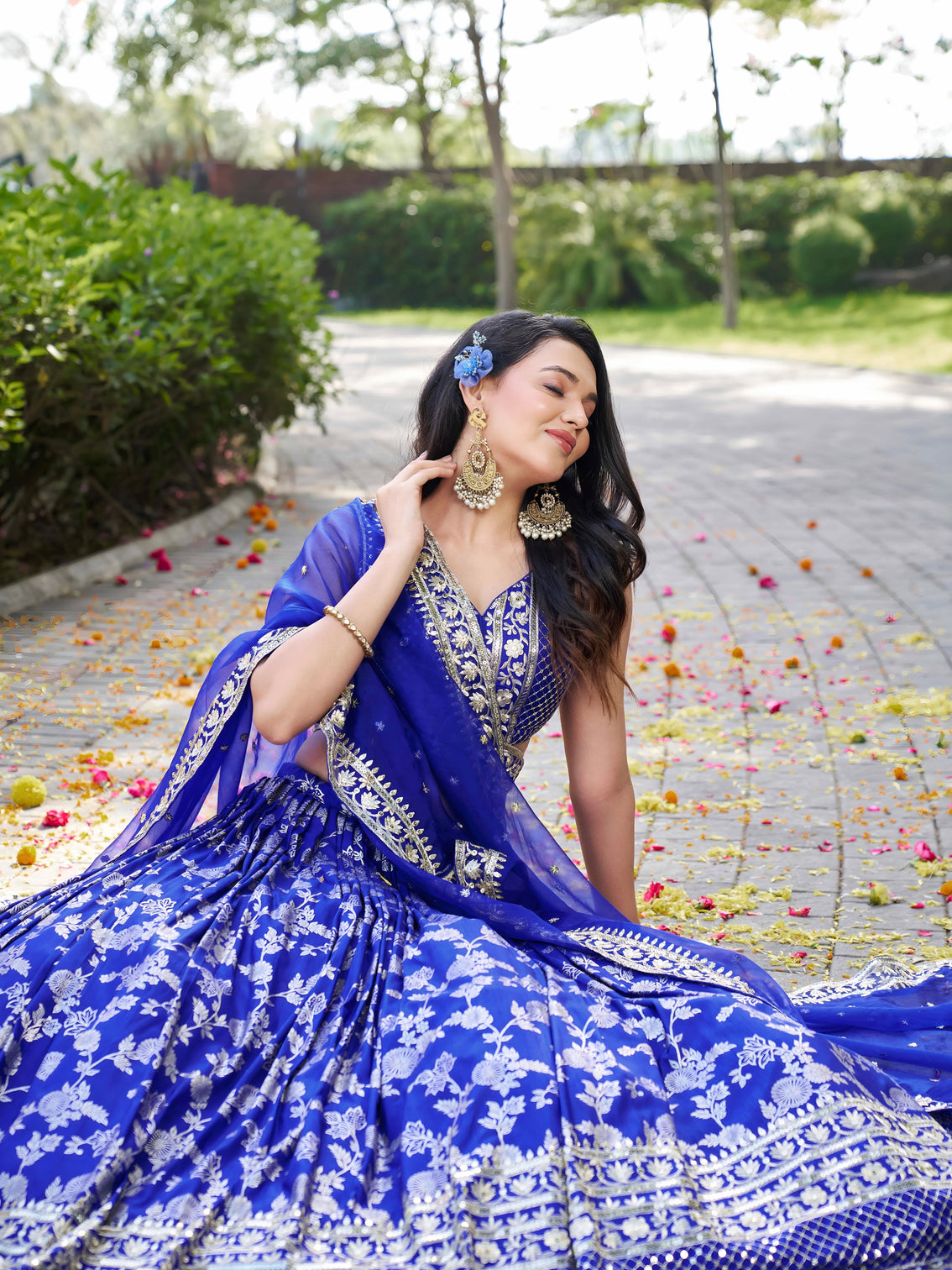 Royal Blue Dola Silk Jacquard Embroidered Lehenga Choli