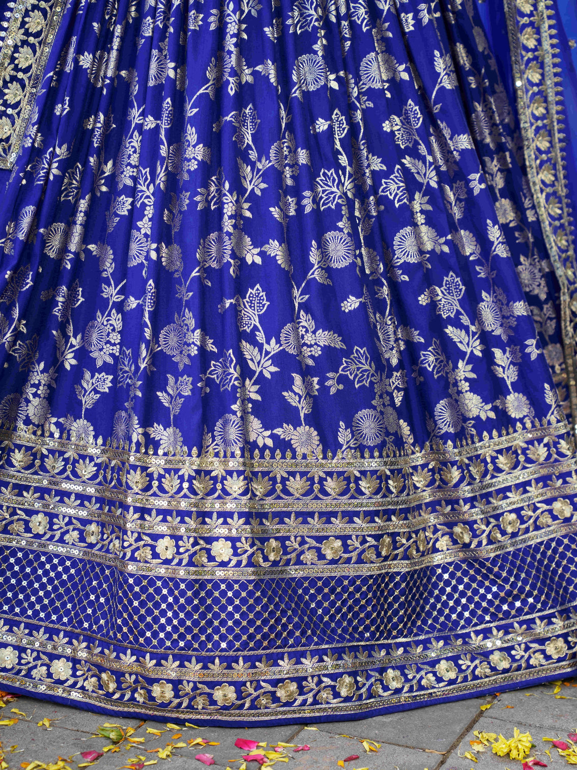 Royal Blue Dola Silk Jacquard Embroidered Lehenga Choli