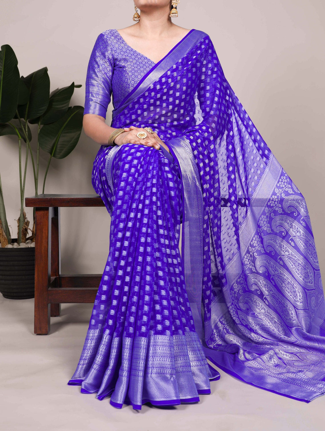 Royal Blue Elegant Nylon Georgette Saree with Zari Weaving & Viscose Border