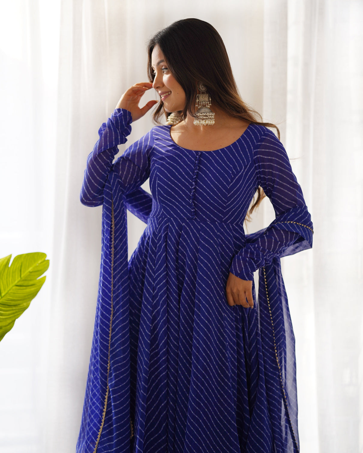 Royal Blue High-End Pure Fox Georgette Laheriya Print Anarkali Set with Dupatta – Perfect for Summer Weddings