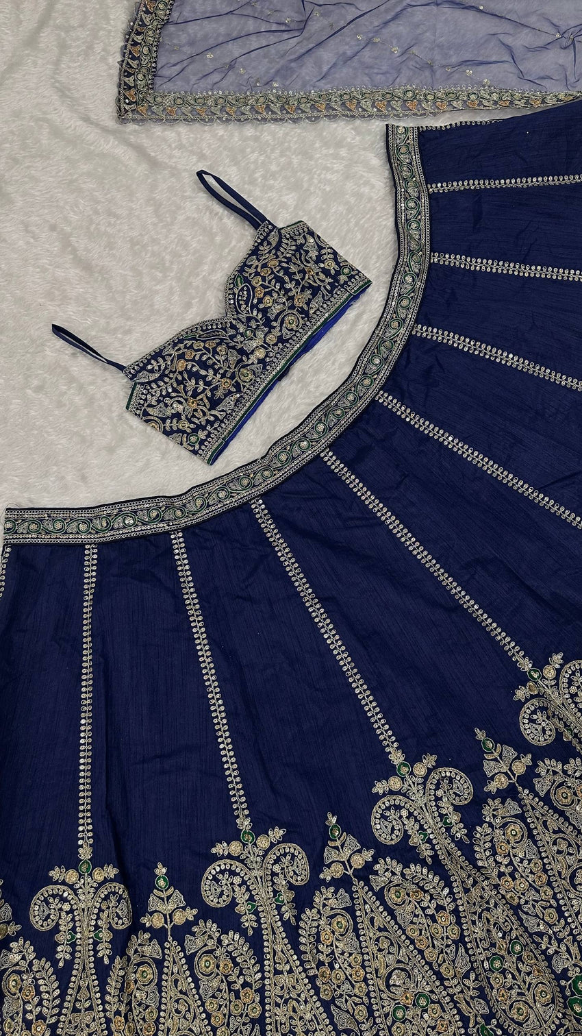 Royal Blue Silk Designer Sequins Lehenga
