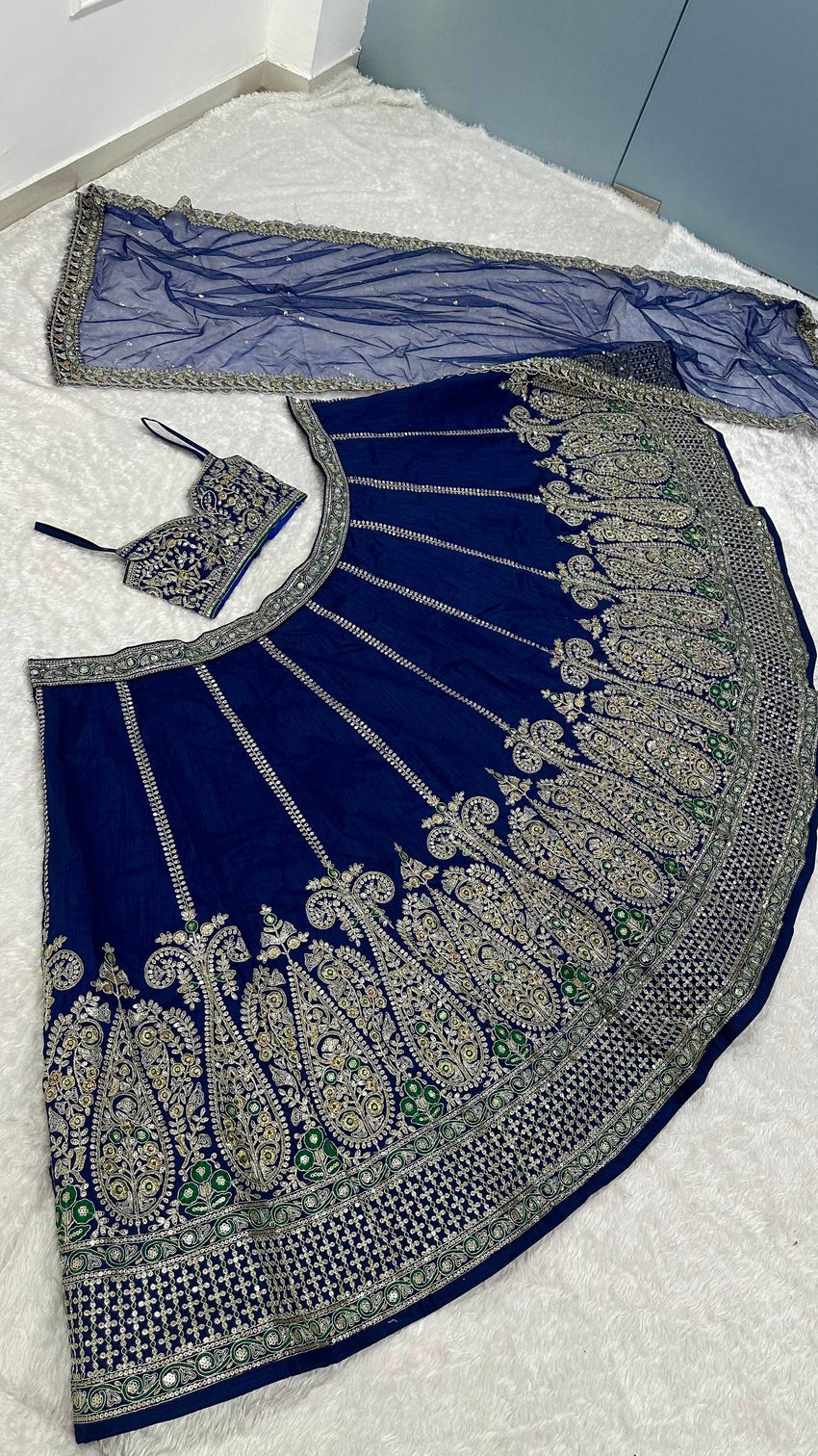 Royal Blue Silk Designer Sequins Lehenga