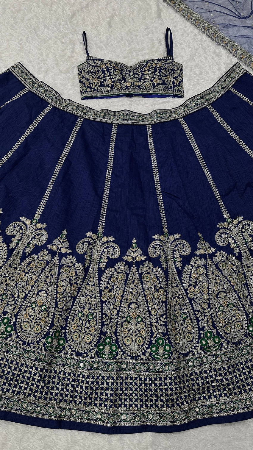Royal Blue Silk Designer Sequins Lehenga
