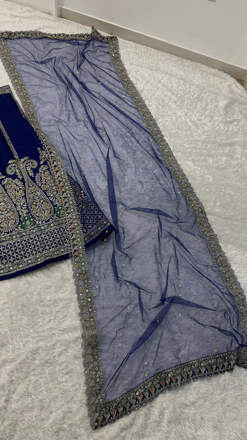 Royal Blue Silk Designer Sequins Lehenga