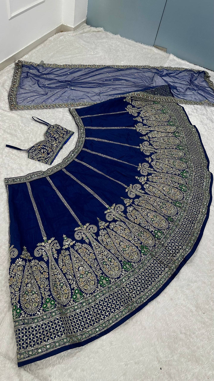 Royal Blue Silk Designer Sequins Lehenga