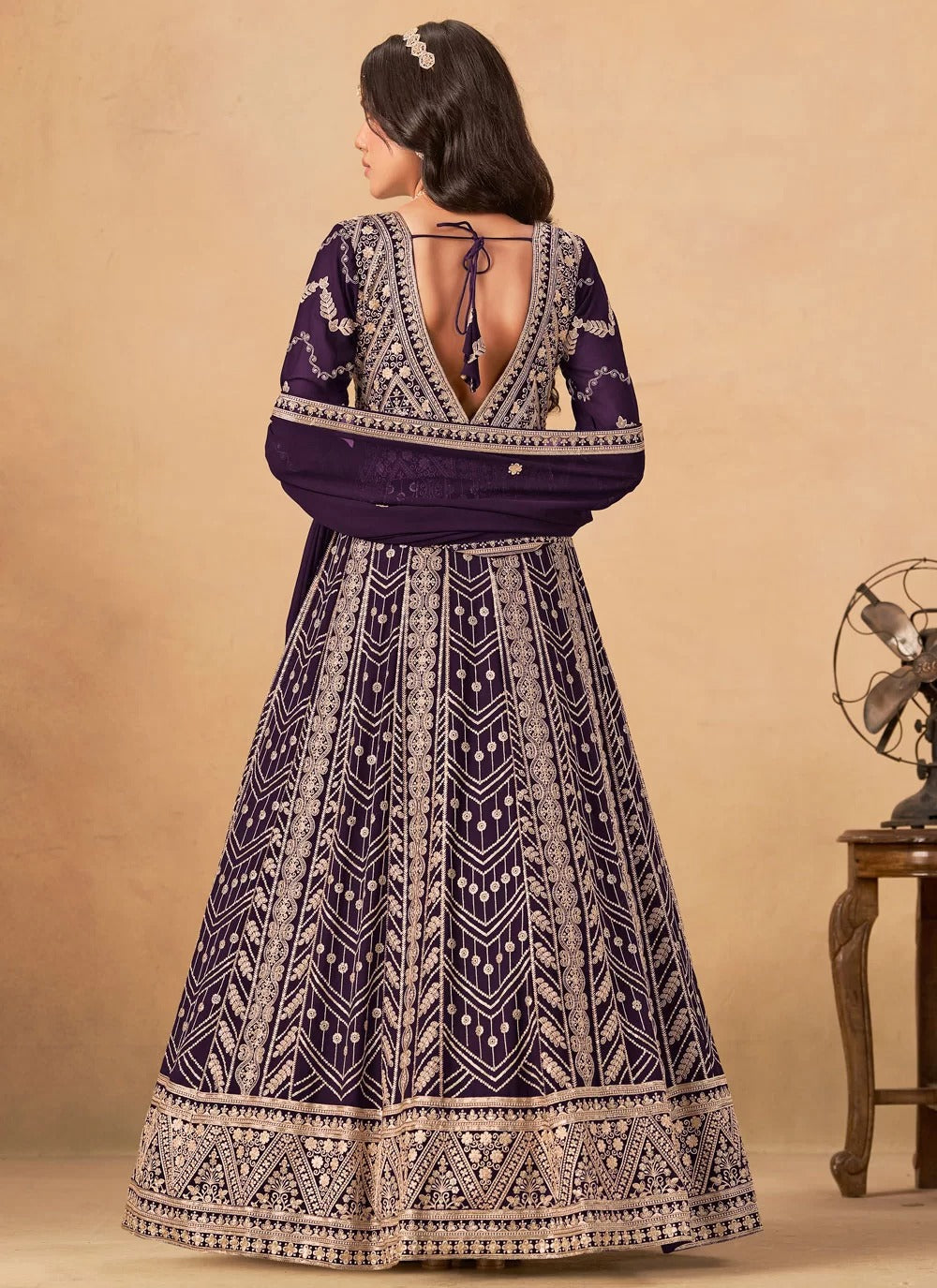 Royal purple faux georgette embroidered anarkali suit