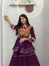 Navratri Gamthi Work Cotton Lehenga Choli with Koti and 9 Meter Flair