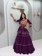 Navratri Gamthi Work Cotton Lehenga Choli with Koti and 9 Meter Flair