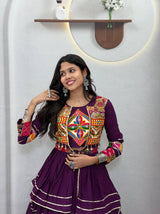 Navratri Gamthi Work Cotton Lehenga Choli with Koti and 9 Meter Flair