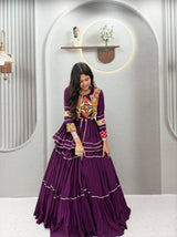 Navratri Gamthi Work Cotton Lehenga Choli with Koti and 9 Meter Flair