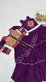 Navratri Gamthi Work Cotton Lehenga Choli with Koti and 9 Meter Flair