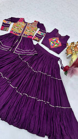 Navratri Gamthi Work Cotton Lehenga Choli with Koti and 9 Meter Flair