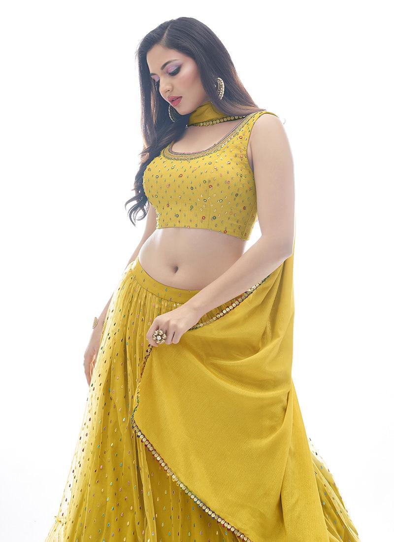 Rubber Print Mustard Net Chaniya Choli