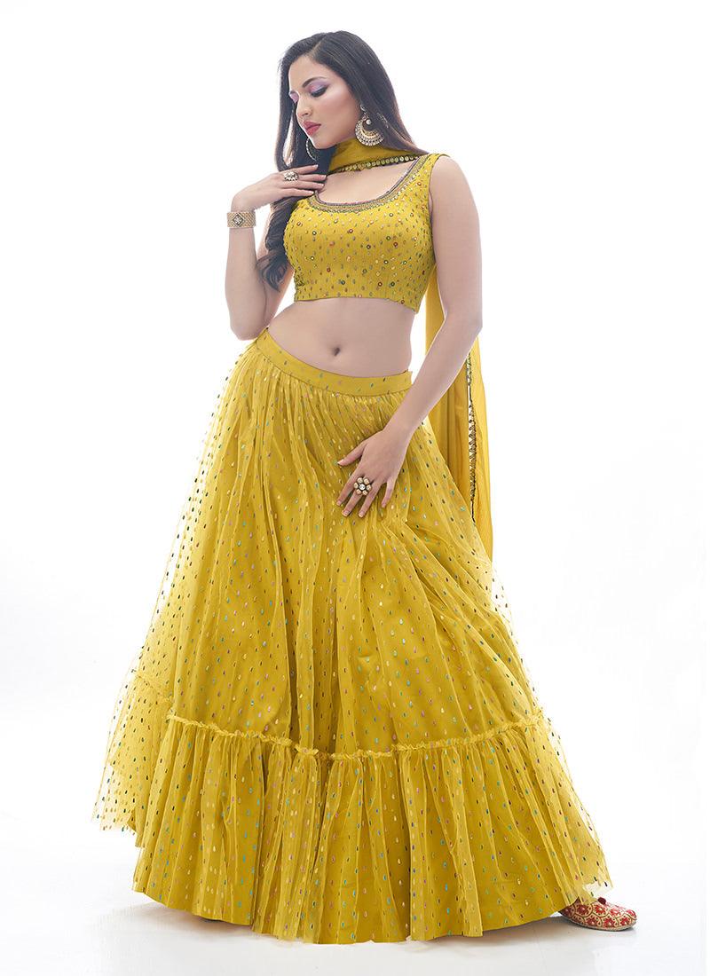 Rubber Print Mustard Net Chaniya Choli