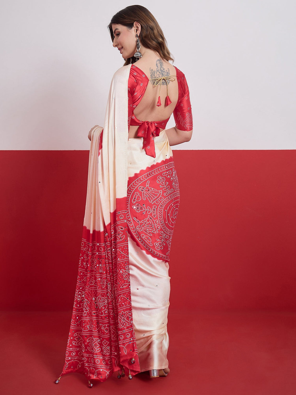 Ruhika Mirror Work Semi Modal Saree for Wedding & Party Wear