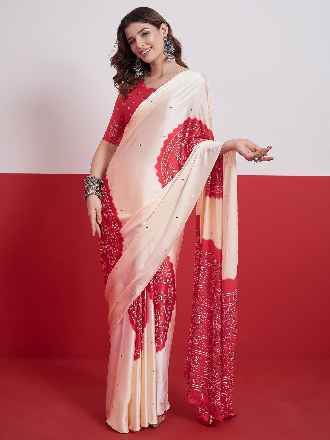 Ruhika Mirror Work Semi Modal Saree for Wedding & Party Wear