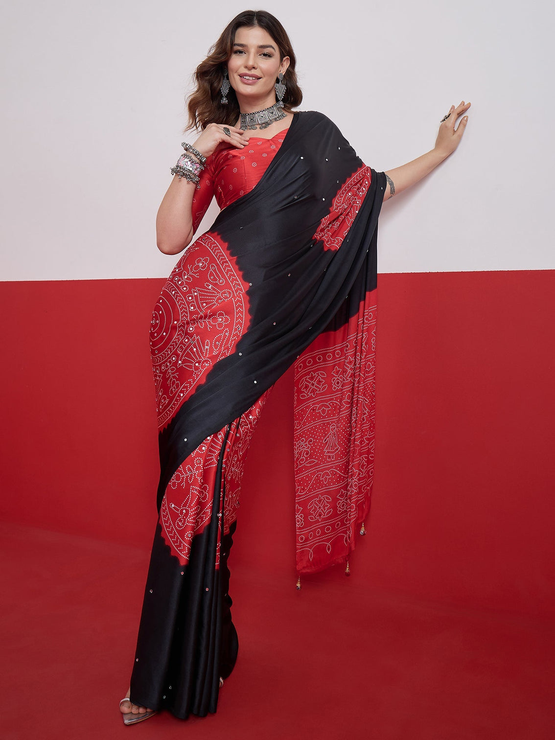 Ruhika Mirror Work Semi Modal Saree for Wedding & Party Wear