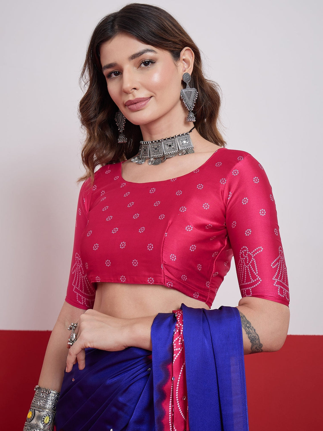 Ruhika Mirror Work Semi Modal Saree for Wedding & Party Wear